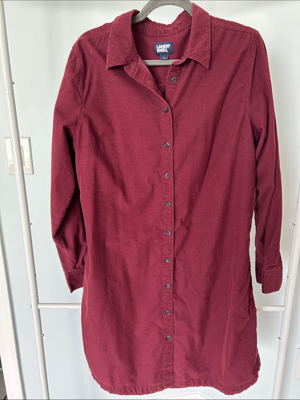 Lands' End Long-Sleeve Corduroy Shirt Dress - Wine